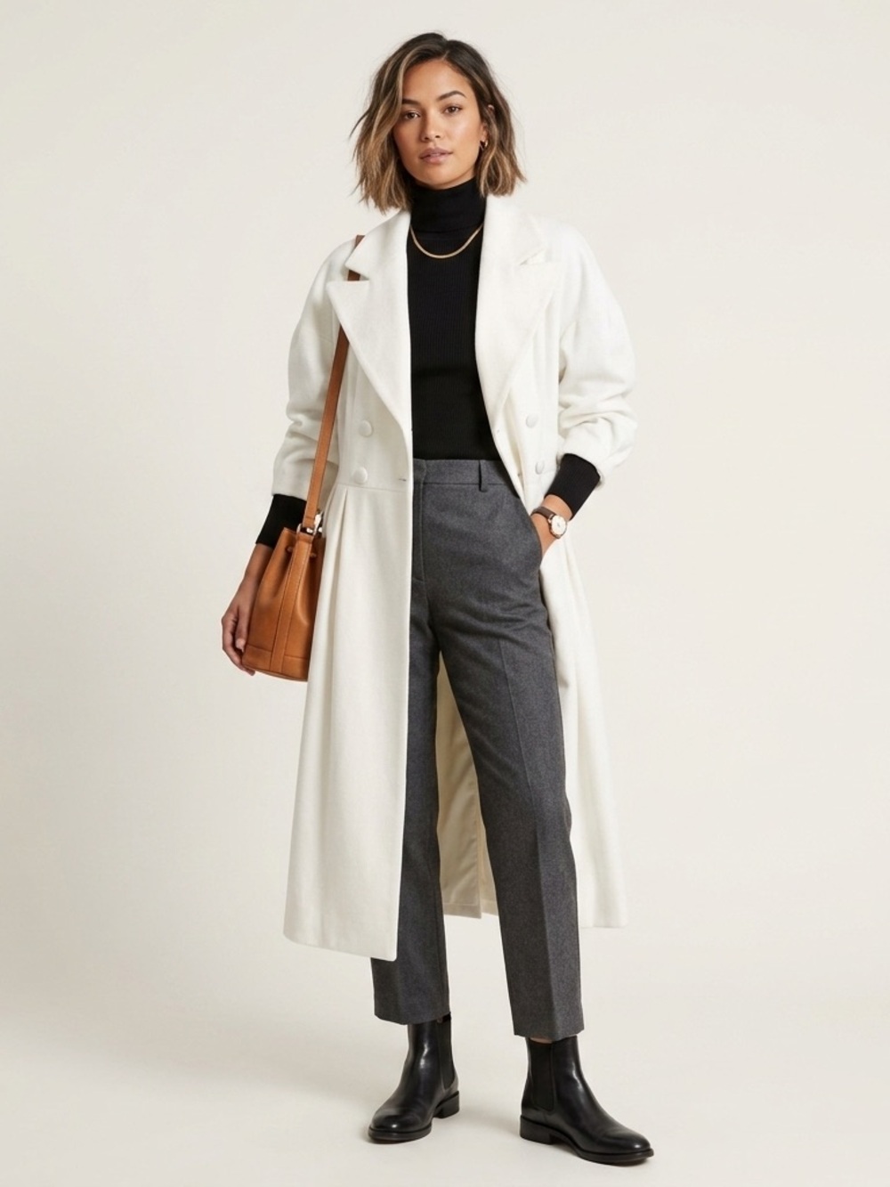 Elegant White Double-Breasted Fall Coat NEW
